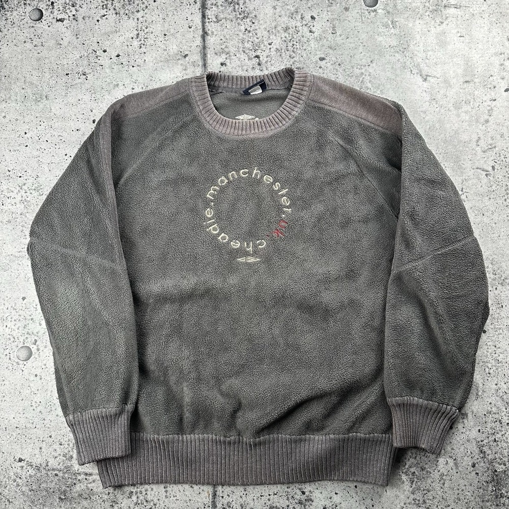 Vintage‎ Umbro Manchester United Sherpa Fleece Crewneck Grey Size Medium  Rare
